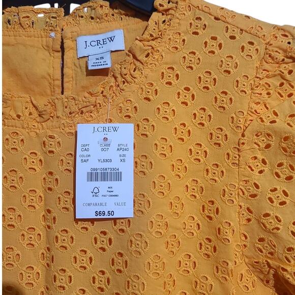 J. Crew Factory Eyelet Puff-Sleeve Top Saffron Size XS NWT - Picture 4 of 6
